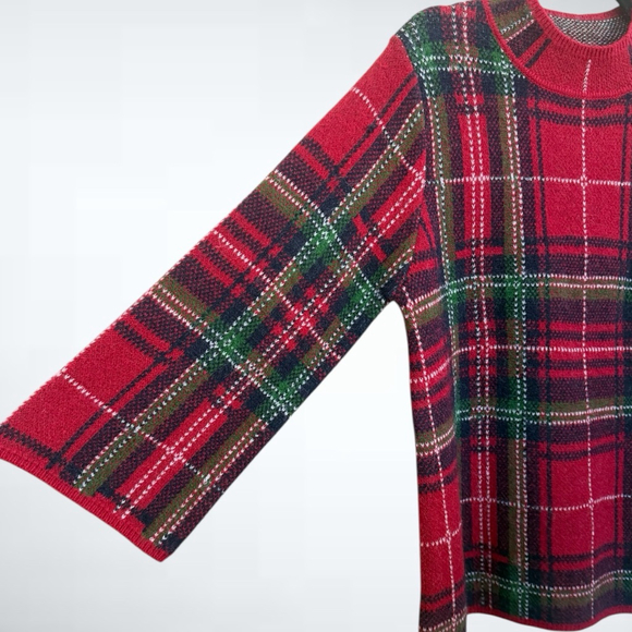 Entro Holiday Plaid Knit Sweater in Red Size S - Picture 3 of 6
